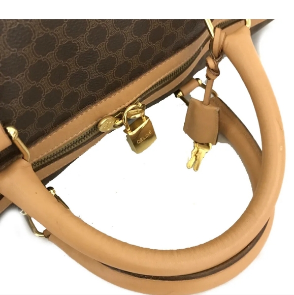 CELINE Macadam Brown PVC Boston Travel Hand Bag. Watch Video - Picture 3 of 9